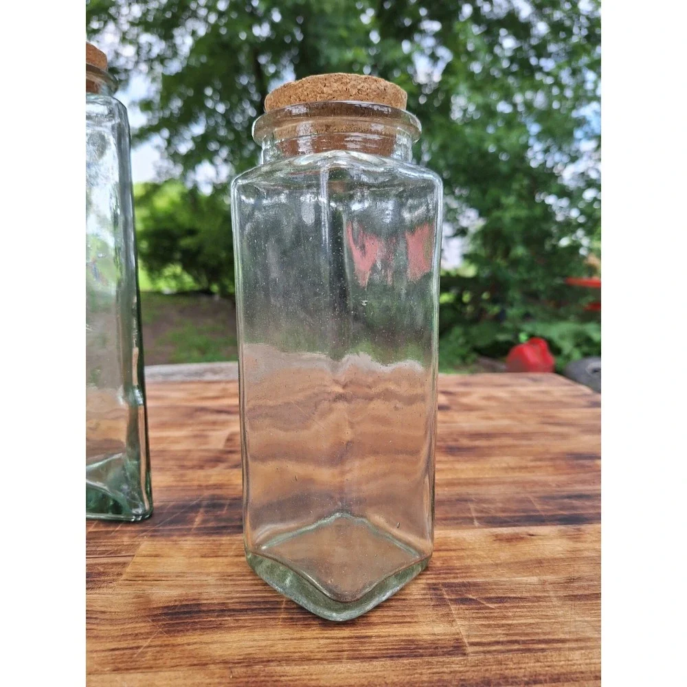 Vintage 1 Triangular 2‎ Square Thick Green Clear Glass Flower Vase Kitchen Jars
